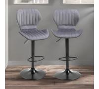 Rafaelo Mobilia Grey Retro Velvet Bar Stools Set Of 2 With Adjustable Height & Swivel