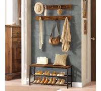 Rafaelo Mobilia Hallway Shoe Bench Set with 9 Hooks and Shelf