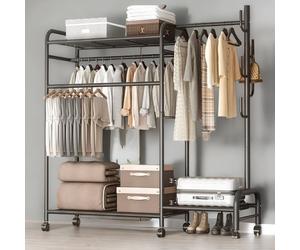 Rafaelo Mobilia Heavy Duty Metal Clothes Rail Open Wardrobe With Storage Shelves in Black Rafaelo Mobilia Black