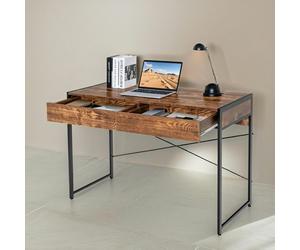 Rafaelo Mobilia Industrial 112CM Wide Writing Desk With 2 Drawers Rustic Brown