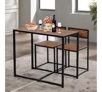 Rafaelo Mobilia Industrial 3-Piece Dining Rustic Table Set in Dark Brown Rafaelo Mobilia Dark Brown