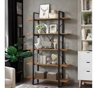 Rafaelo Mobilia Industrial 5 Tier Rustic Brown Bookcase