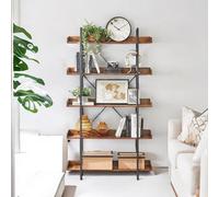 Rafaelo Mobilia Industrial 5 Tier Rustic Brown Bookcase