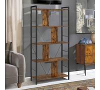 Rafaelo Mobilia Industrial 5 Tier Rustic Brown Bookcase Zig Zag, Brown