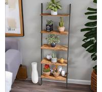 Rafaelo Mobilia Industrial 5 Tier Wall Ladder Shelf Rustic Brown