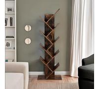 Industrial 8 Tier Tree Free-Standing Book Shelf Rafaelo Mobilia Dark Brown One Size