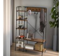 Rafaelo Mobilia Industrial Coat Hanger Stand With Shoe Storage Rustic Brown, Brown