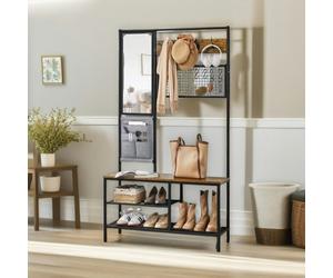 Rafaelo Mobilia Industrial Coat Rack Stand Hall Tree With Shoe Storage Brown