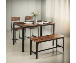 Rafaelo Mobilia Industrial Compact Dining Table Set With 1 Bench And 2 Chairs Rustic Brown