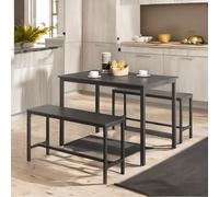 Rafaelo Mobilia Industrial Dining Table Set With 2 Benches in Black Rafaelo Mobilia Black