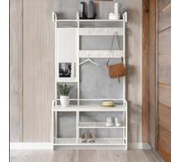 Rafaelo Mobilia Industrial Hall Tree Coat Rack Stand With Shoe Storage Shelves & Rail in White Rafaelo Mobilia White