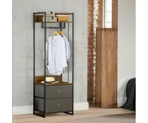 Rafaelo Mobilia Industrial Hall Tree Coat Rack With 2 Fabric Drawers Brown