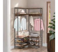 Rafaelo Mobilia Industrial L-Shaped Hall Tree Coat Rack Stand With Shoe Storage Shelves in Brown Rafaelo Mobilia Brown