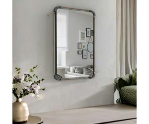 Rafaelo Mobilia Industrial Large Rectangular Wall Mirror Black
