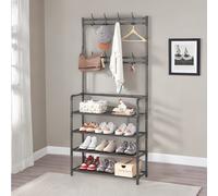Rafaelo Mobilia Industrial Metal Hall Tree Shoe Rack with Clothes Hangers in Black Rafaelo Mobilia Black