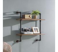 Rafaelo Mobilia Industrial Pipe Wall-Mounted 2 Tier Floating Shelves in Dark Brown Rafaelo Mobilia Dark Brown