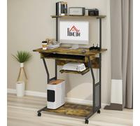 Rafaelo Mobilia Industrial Rolling Computer Desk With Keyboard Tray And Shelves Brown