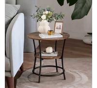 Rafaelo Mobilia Industrial Round Coffee Table With 2 Shelves, Brown