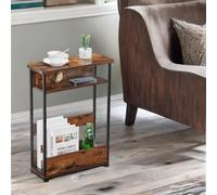 Rafaelo Mobilia Industrial Rustic 3 Tier Side Table With Magazine Rack in Dark Brown Rafaelo Mobilia Dark Brown