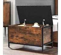 Rafaelo Mobilia Industrial Rustic Brown Shoe Storage Bench With Cushioned Seat & Hidden Storage