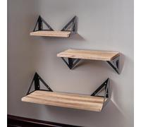 Industrial Set Of 3 Adjustable Wall Mounted Shelves Rafaelo Mobilia Brown One Size