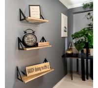 Industrial Set Of 3 Adjustable Wall Mounted Shelves Rafaelo Mobilia Brown One Size