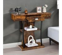 Rafaelo Mobilia Industrial T Shaped Narrow Console Table With Drawer
