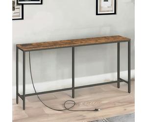 Rafaelo Mobilia Industrial Wide Console Table With Charging Station Rustic Brown