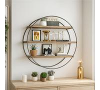 Rafaelo Mobilia Industrial Wooden 3 Tier Round Floating Shelf