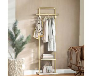 Rafaelo Mobilia Metal Double Coat Stand With 4 Hooks And Hanging Rail Gold