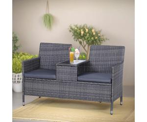 Rafaelo Mobilia Polyrattan 2 Seater Outdoor Bench With Padded Cushions Black