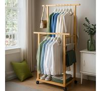 Rafaelo Mobilia Portable Wooden Clothes Rack Open Wardrobe with Shoe Storage in Light Brown Rafaelo Mobilia Light Brown