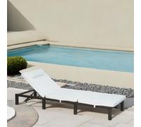 Rafaelo Mobilia Rattan Sun Lounger For Garden Reclining Deck Chair With Cushion Cream