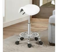 Rafaelo Mobilia Saddle Salon Stool Chair With Adjustable Height and 360 Swivel White