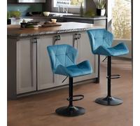 Rafaelo Mobilia Set Of 2 Adjustable Height Retro Blue Bar Stools, Blue