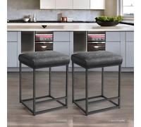 Rafaelo Mobilia Set Of 2 Faux Leather Low Bar Stools With Footrest