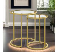 Rafaelo Mobilia Set Of 2 Round Gold Nesting Tables With Tempered Glass