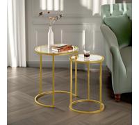 Rafaelo Mobilia Set Of 2 Round Gold Nesting Tables With Tempered Glass Rafaelo Mobilia Gold