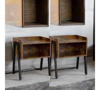 Rafaelo Mobilia Set Of 2 Rustic Stackable Bedside Tables in Brown Rafaelo Mobilia Brown