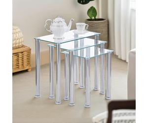Rafaelo Mobilia Set Of 3 Glass Nesting Tables Silver