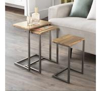 Set Of 3 Rectangular C-Shaped Nesting Tables Brown Rafaelo Mobilia Brown One Size