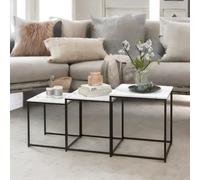 Rafaelo Mobilia Set Of 3 Square Nesting Tables Marble Effect in White Rafaelo Mobilia White