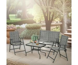 Rafaelo Mobilia Set of 4 Foldable Mesh Garden Bistro Furniture Set Grey
