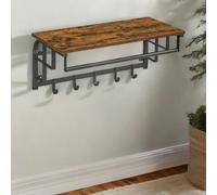 Rafaelo Mobilia Wall Mounted Floating Shelf With Hanging Rail and Hooks Brown