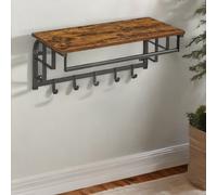 Rafaelo Mobilia Wall Mounted Floating Shelf With Hanging Rail & Hooks in Brown Rafaelo Mobilia Brown