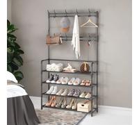 Rafaelo Mobilia Wide Industrial Metal Hall Tree Shoe Rack with Clothes Hangers in Black Rafaelo Mobilia Black