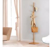 Rafaelo Mobilia Wooden 8 Hook Coat Stand With Square Base in Brown Rafaelo Mobilia Brown