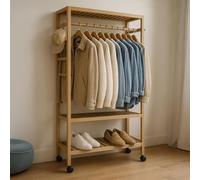 Rafaelo Mobilia Wooden Clothes Rack, Portable Clothes Rail With Shoe Storage, Garment Rack, Open Wardrobes For Bedroom, Freestanding Clothes Rail, Clothes Storage