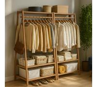 Rafaelo Mobilia Wooden Clothes Rail, Clothes Rack With Shoe Storage, Garment Rack, Open Wardrobes For Bedroom, Freestanding Clothes Rail, Clothes Storage