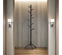 Rafaelo Mobilia Wooden Coat Stand With 8 Hooks Black